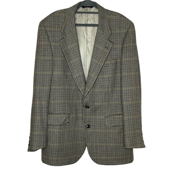 Burberry London Vintage 100% Virgin Wool Houndstooth Blazer Men’s Brown Black XL - Picture 1 of 10